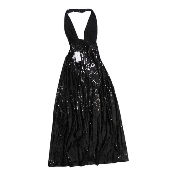 NWT Weworewhat Sequin Halter Dress Full Length Maxi Dress Sleeveless 2 Black - Picture 8 of 16
